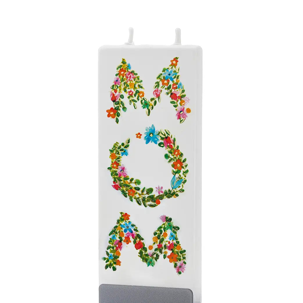 Flat Hand-Crafted Candle - Mom Floral Letters