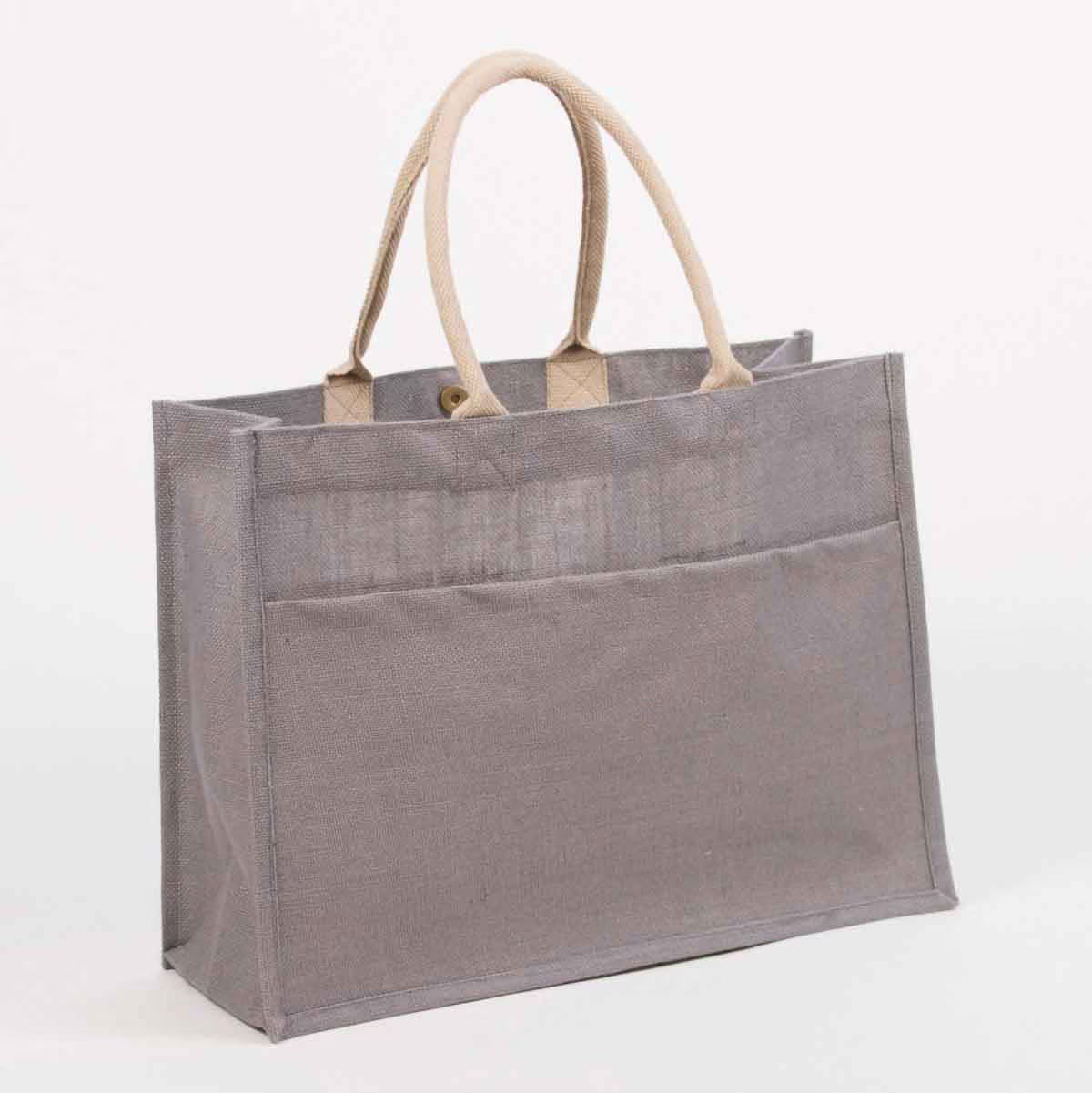 Jute Pocket Tote In Gray