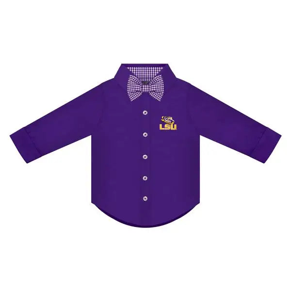 LSU Tigers Kids Long Sleeve Shirt with Gingham Bowtie