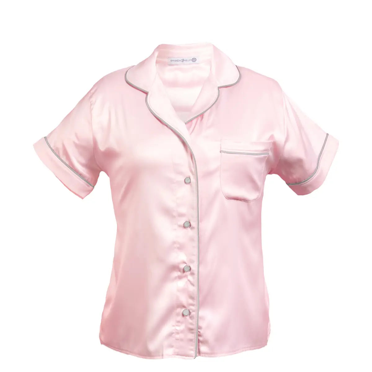 Amanda Blu Pink/Grey Satin Notched Collar Pajama Top