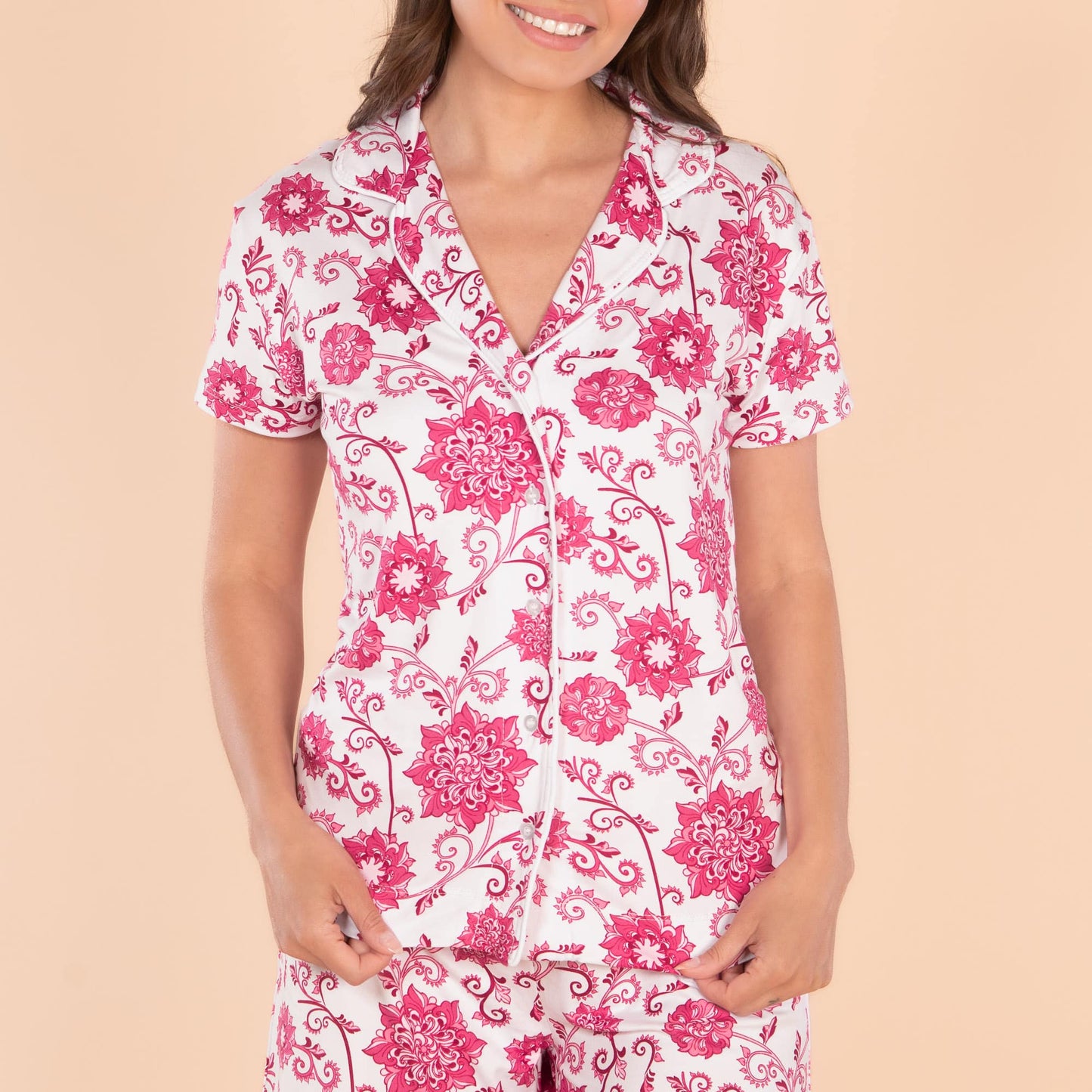 Amanda Blu Tickled Pink Notched Collar Pajama Top