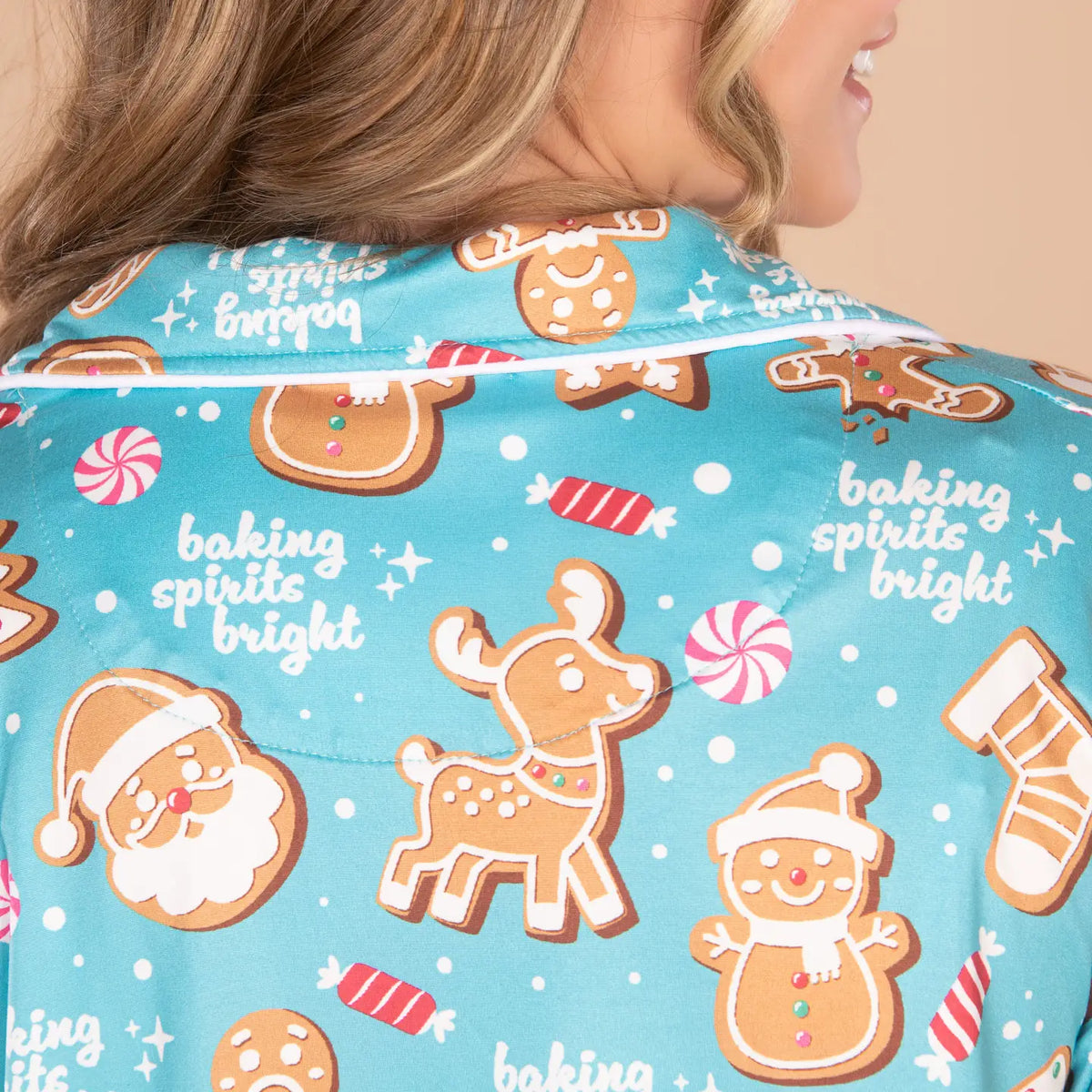 Baking Spirits Bright Pajama Top | Blue Gingerbread Pjs