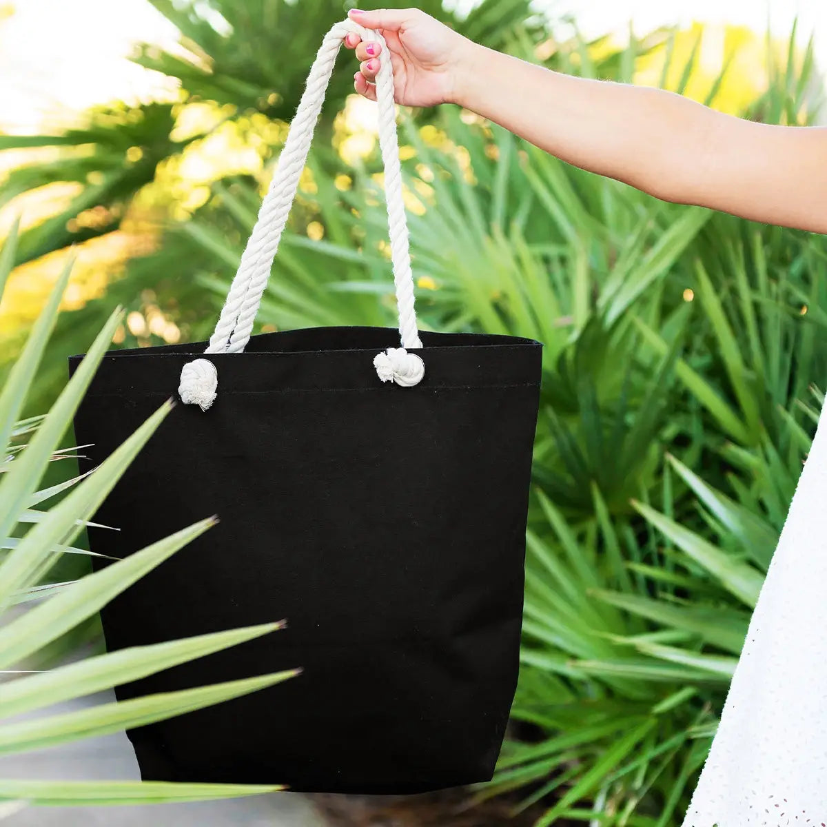 Black Castaway Tote with Rope Handles