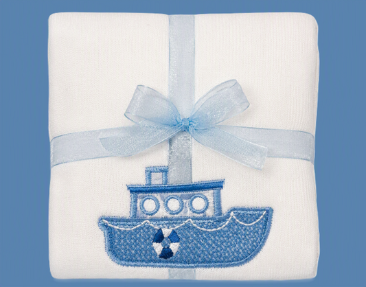 Fancy Blue Tugboat Burp Cloth