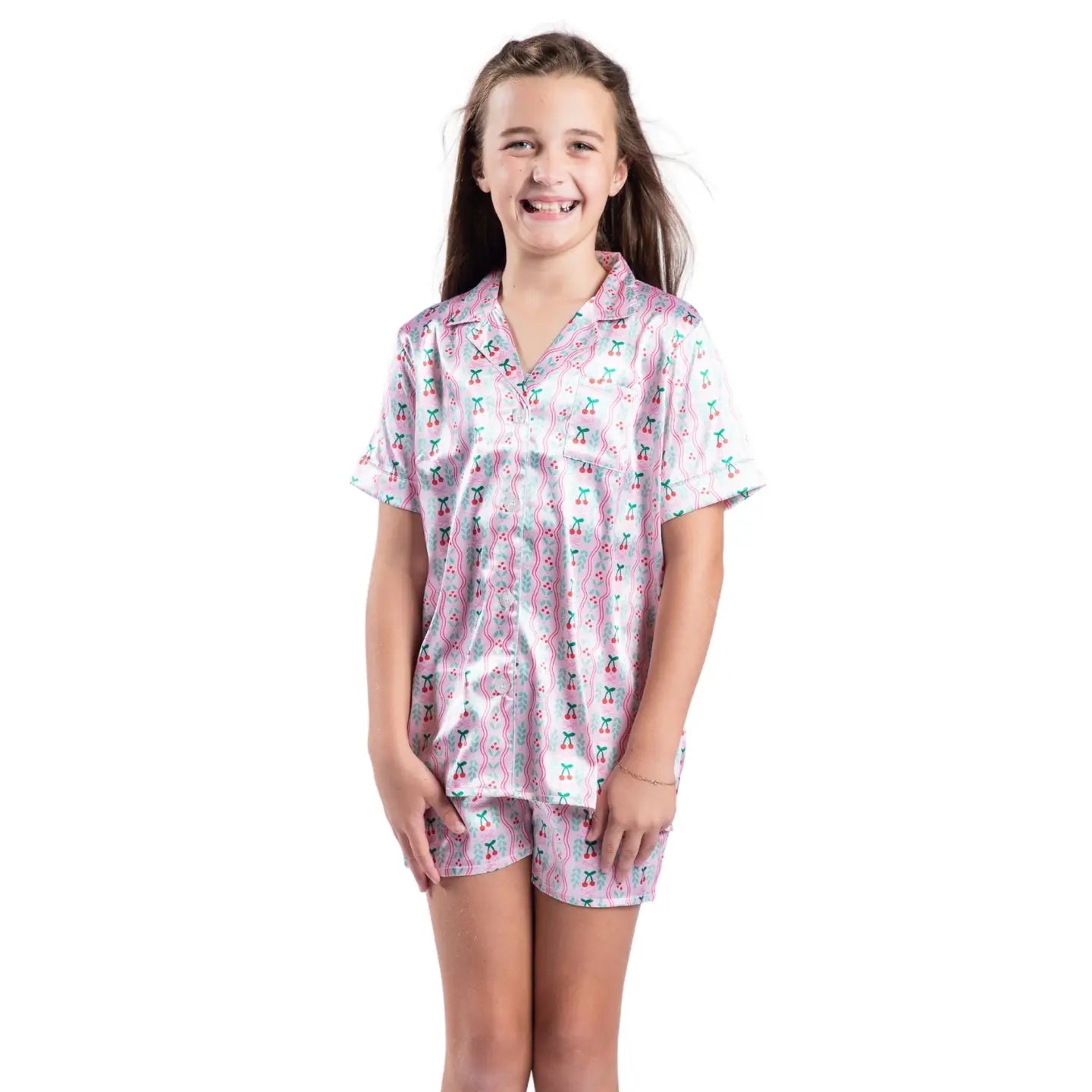 Kids Cherry On Top Satin Pajama Short Set
