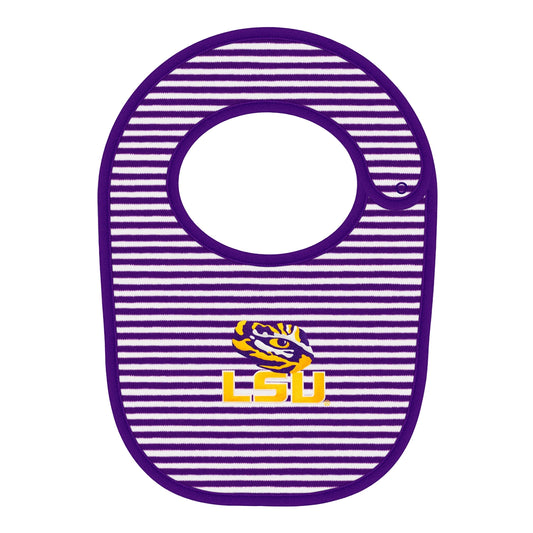 LSU Tigers Newborn Striped Bib in Purple