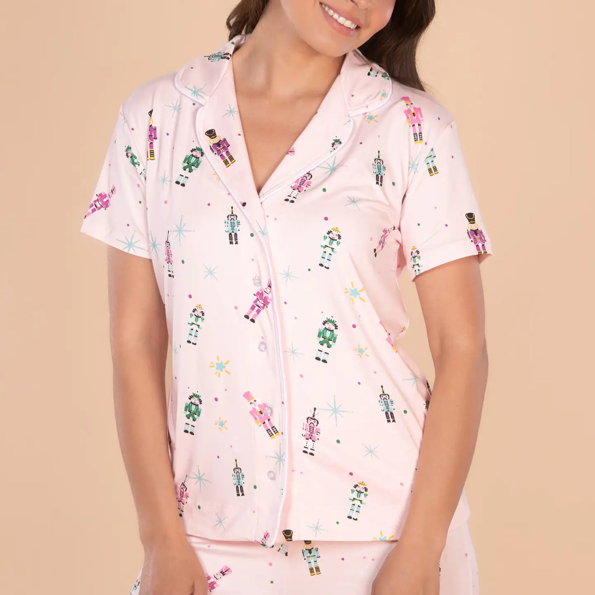Nutcracker Parade Pajama Top | Pink Christmas Pj