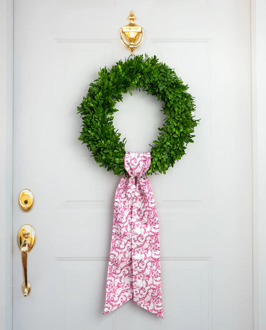 Poplin Wreath Sash: Hot Pink & White Scroll Chinoiserie