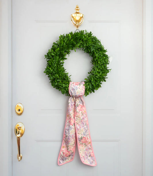 Poplin Wreath Sash: Mixed Florals on Rose Pink Polkadots