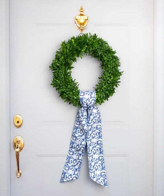 Poplin Wreath Sash: Blue & White Scroll Chinoiserie