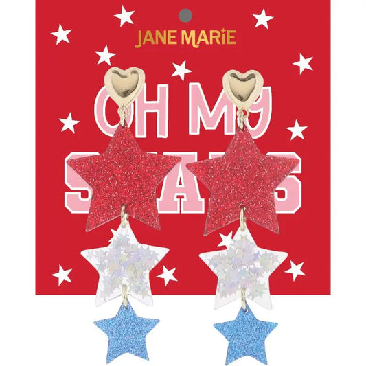 Red, Clear, Blue Acrylic Ascending Stars Earring