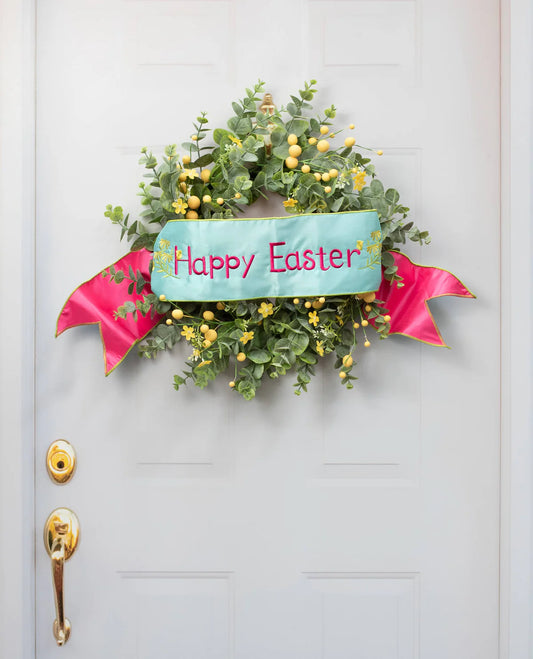 Happy Easter Pink Backing Banner: Robins Egg Blue