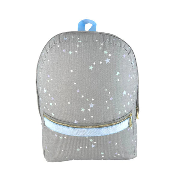 Grey Seersucker Backpack With Stars