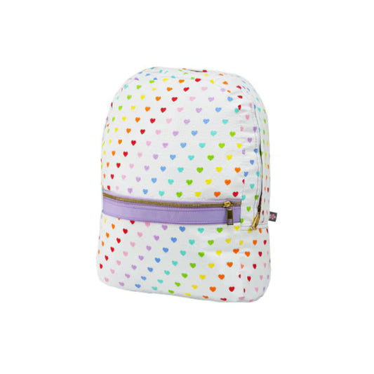 White Seersucker Small Backpack With Hearts