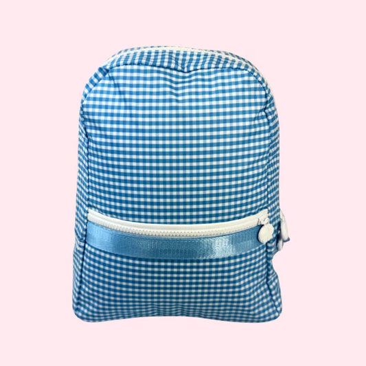 Glossy Baby Blue Gingham Small Backpack